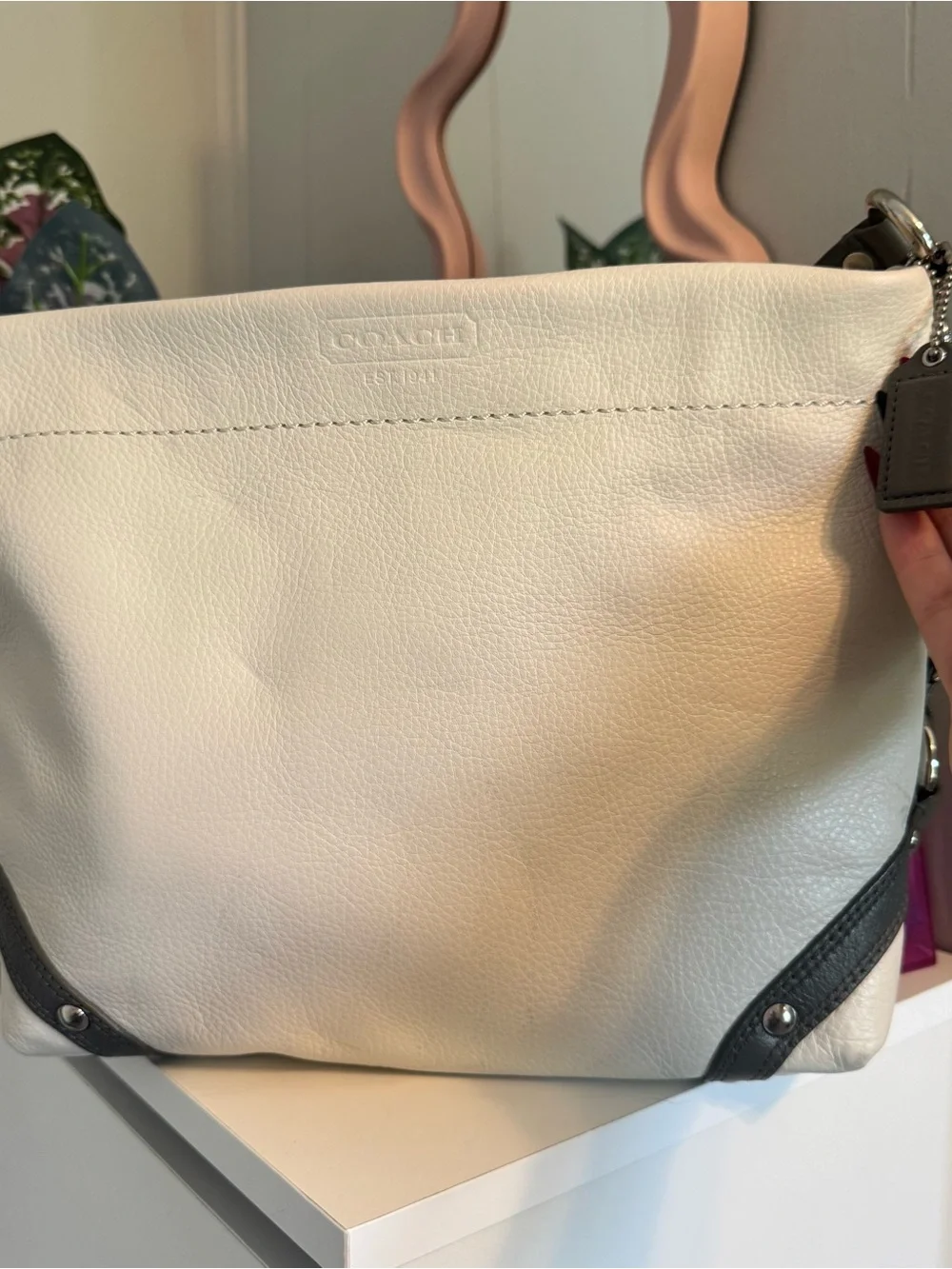 Coach Cream Leather Shoulder Bag with Black Trim